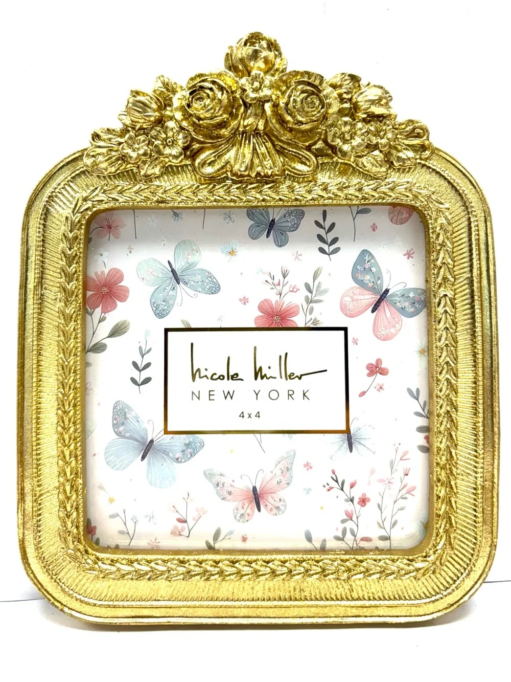 Nicole Miller Square Rococo Revival Style Gold 4 x 4 Picture Frame F441005